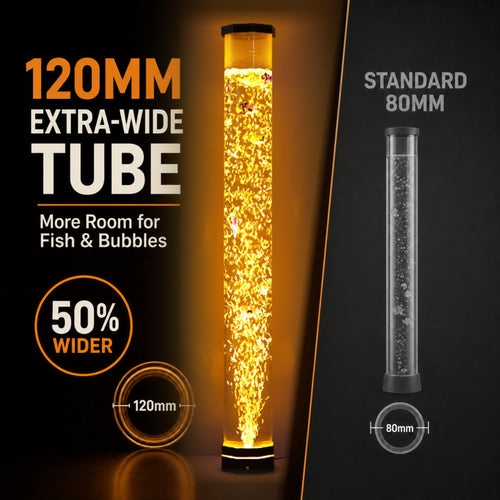 4FT Sensory Bubble Lamp, 9 Floating Fish, 16 Color LED | Remote control, 120mm extra-wide tube, 3-speed bubbles; for bedroom, living room, office and sensory room