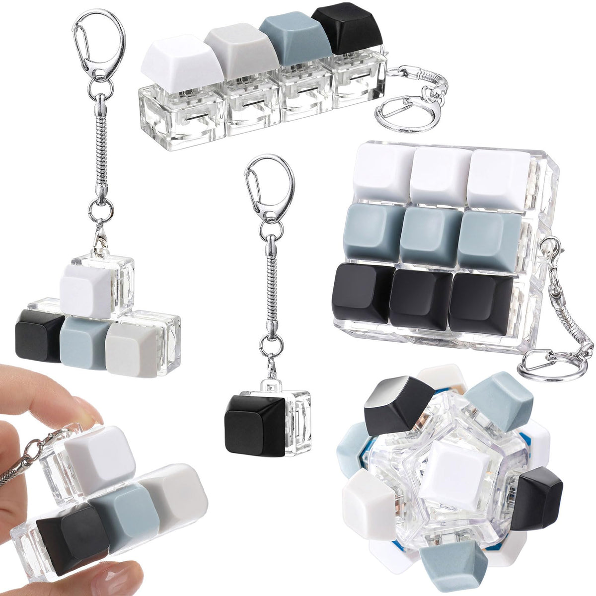 Halloscume 5 Pcs Keyboard Fidget Clicker Keychains in 5 Styles, Back to School Gift Fidget Mechanical Button Clicker Stress Relief Gift for First Day of School Office Home(Blue Purple)