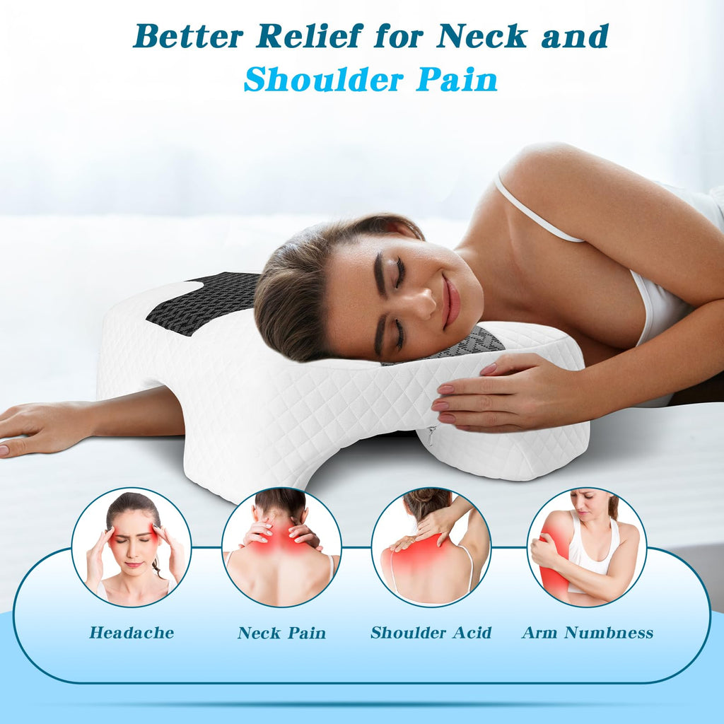 Side Sleeper Pillow with Arm Hole, Shoulder Relief System, Arm Pillow for Neck and Shoulder Pain, Premium Memory Foam, Suitable for Side, Back and Stomach Sleepers - Grey, 6in Height