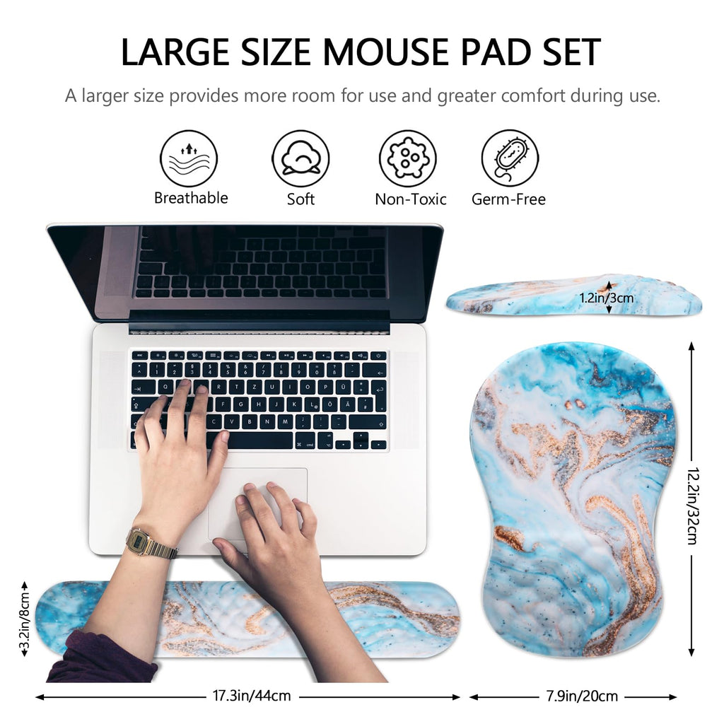 Ergonomic Mouse Pad with Wrist Support and Keyboard Wrist Rest Set | Memory Foam Wrist Cushion, Non-Slip PU Base, Massage Design, Relieves Wrist Pressure for Work, Gaming & Office Use