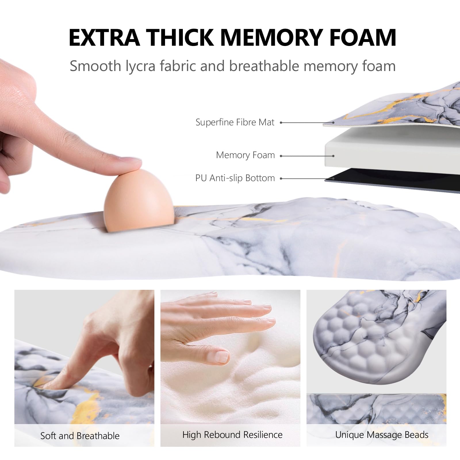 Ergonomic Mouse Pad with Wrist Support and Keyboard Wrist Rest Set | Memory Foam Wrist Cushion, Non-Slip PU Base, Massage Design, Relieves Wrist Pressure for Work, Gaming & Office Use