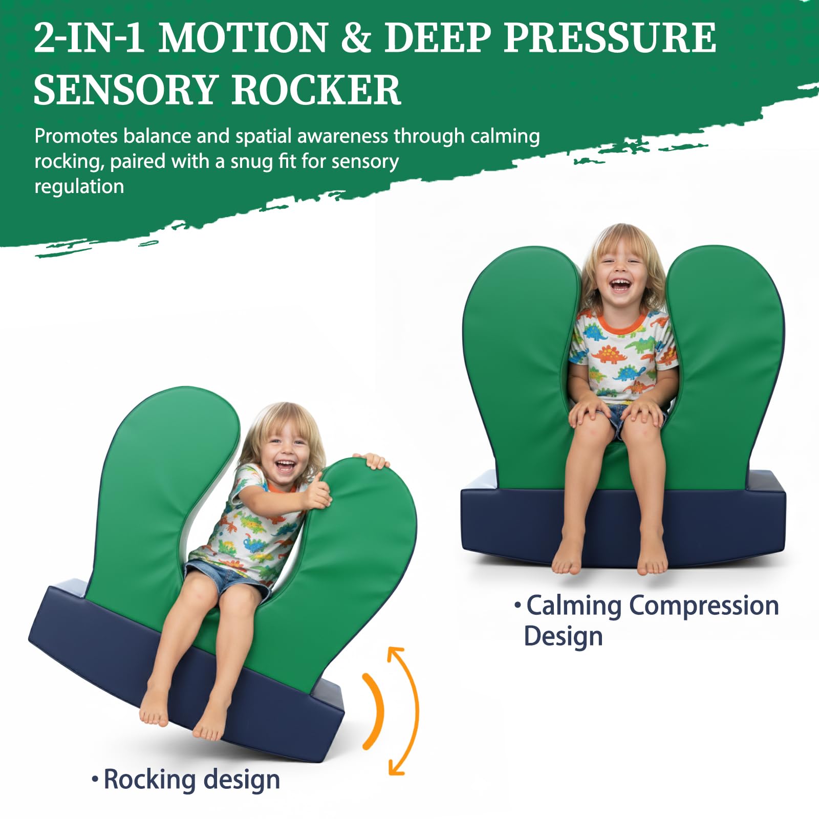Sensory Chair for Kids, Squeeze & Rock, PU, Emotional Regulation & Focus | Calming Compression Rocker for Autism ADHD, Supportive High-Density Foam, Fit for Reading Corner, Playroom, Therapy Room
