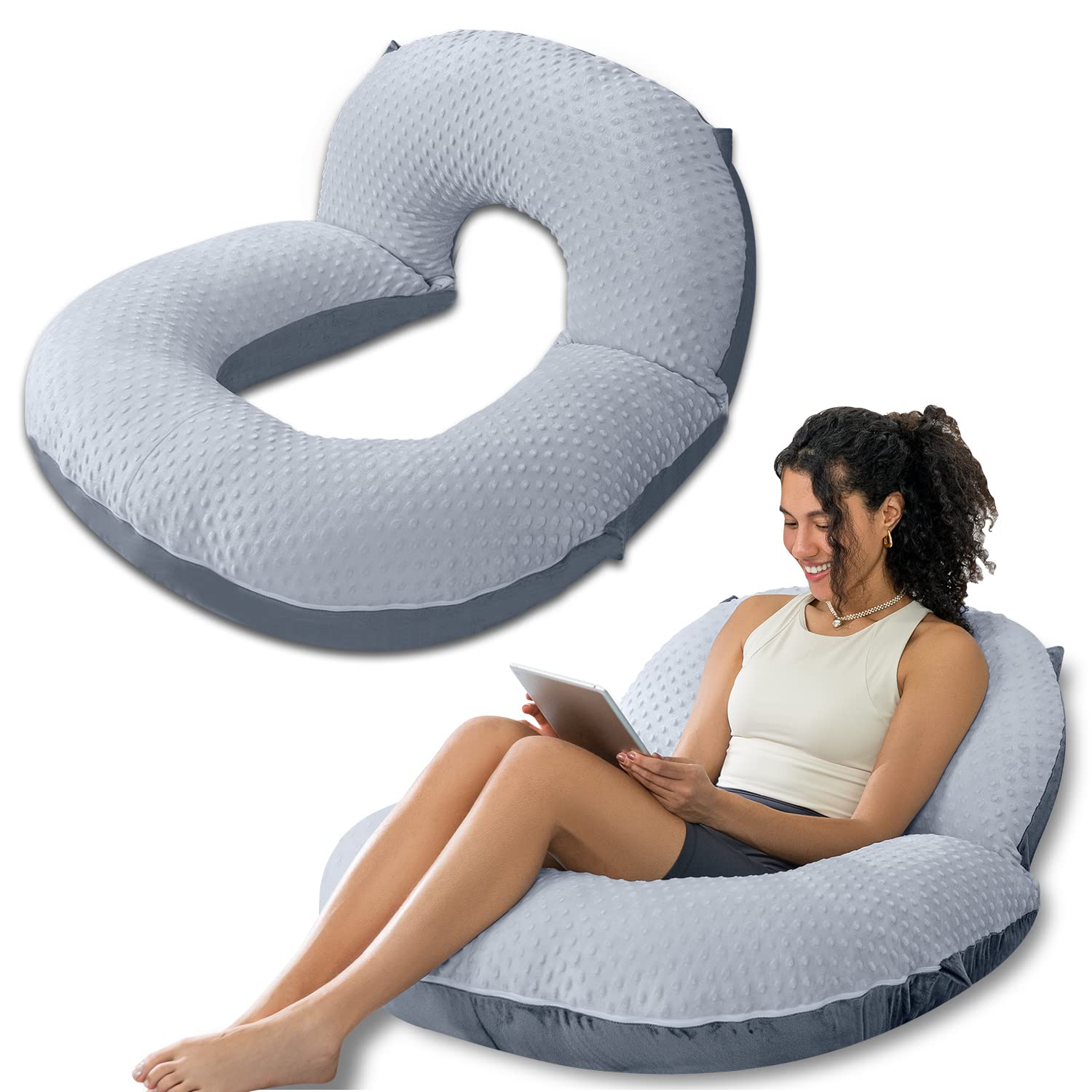 INSEN Reading Pillow, Back Pillow for Sitting in Bed for Reading, Nurse & Relax, Reading Pillow for Adults, Moms & Kids, Sit Up Pillow for Bed (Grey, 45in)