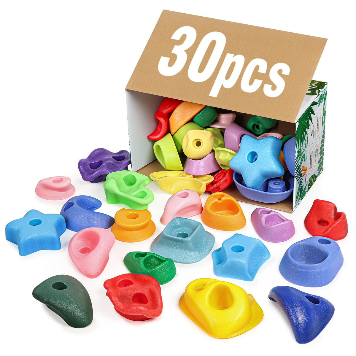 TOPNEW 32 Rock Climbing Holds Multi Size for Kids, Adult Rock Wall Holds Climbing Rock Wall Grips for Indoor and Outdoor Playground Play Set - Includes 2 Inch Mounting Hardware
