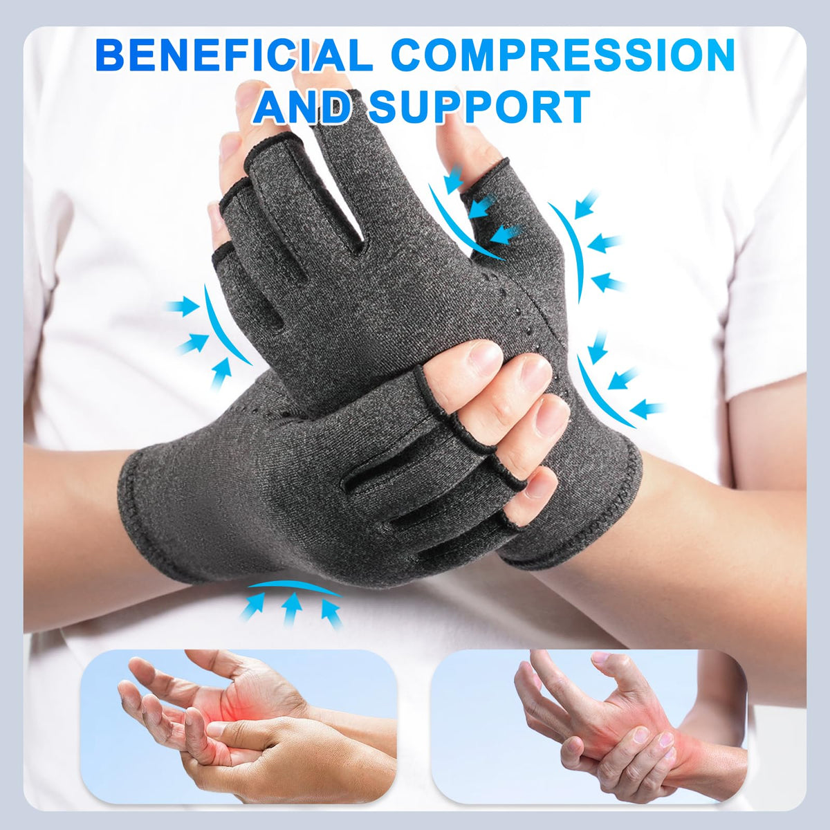 DRNAIETY 2-Pair Arthritis Compression Gloves- for Hand Arthritis, Carpal Tunnel Pain, Rheumatoid Arthritis, RSI, Fingerless, Anti-Slip, Breathable Gloves for Men & Women, Typing, Daily Use(M Brown)