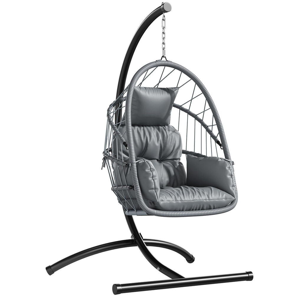 YITAHOME Hanging Egg Chair with Stand, Wicker Rattan Egg Swing Chair with 360° Swivel, Cushions, Strong Frame with 330 lbs of Support for Indoor, Outdoor, Grey