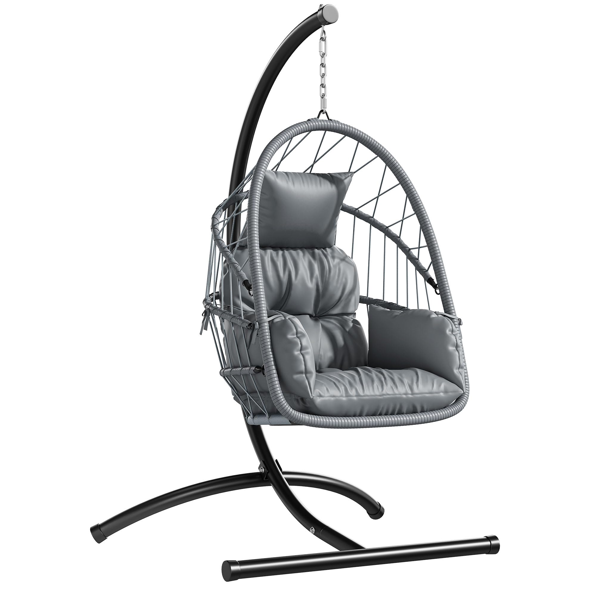 YITAHOME Hanging Egg Chair with Stand, Wicker Rattan Egg Swing Chair with 360° Swivel, Cushions, Strong Frame with 330 lbs of Support for Indoor, Outdoor, Grey