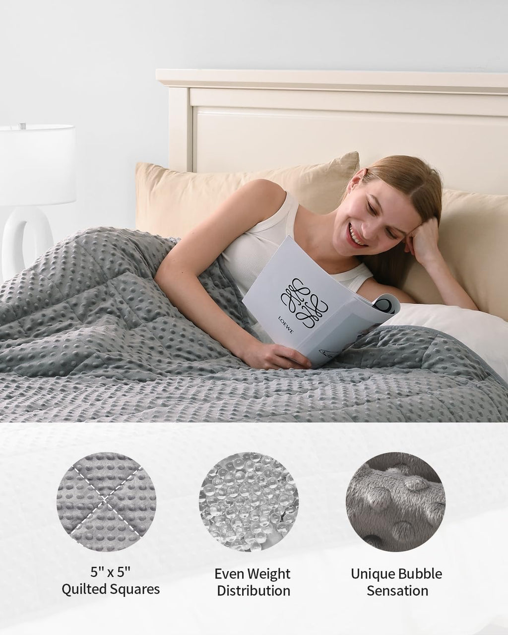 Mr. Sandman Weighted Blanket for Adults Queen Size 15 lbs, Soft Cooling Heavy Minky Blanket for Sleep, Washable Throw Blanket with Glass Beads, 60 x 80 Inches, Grey