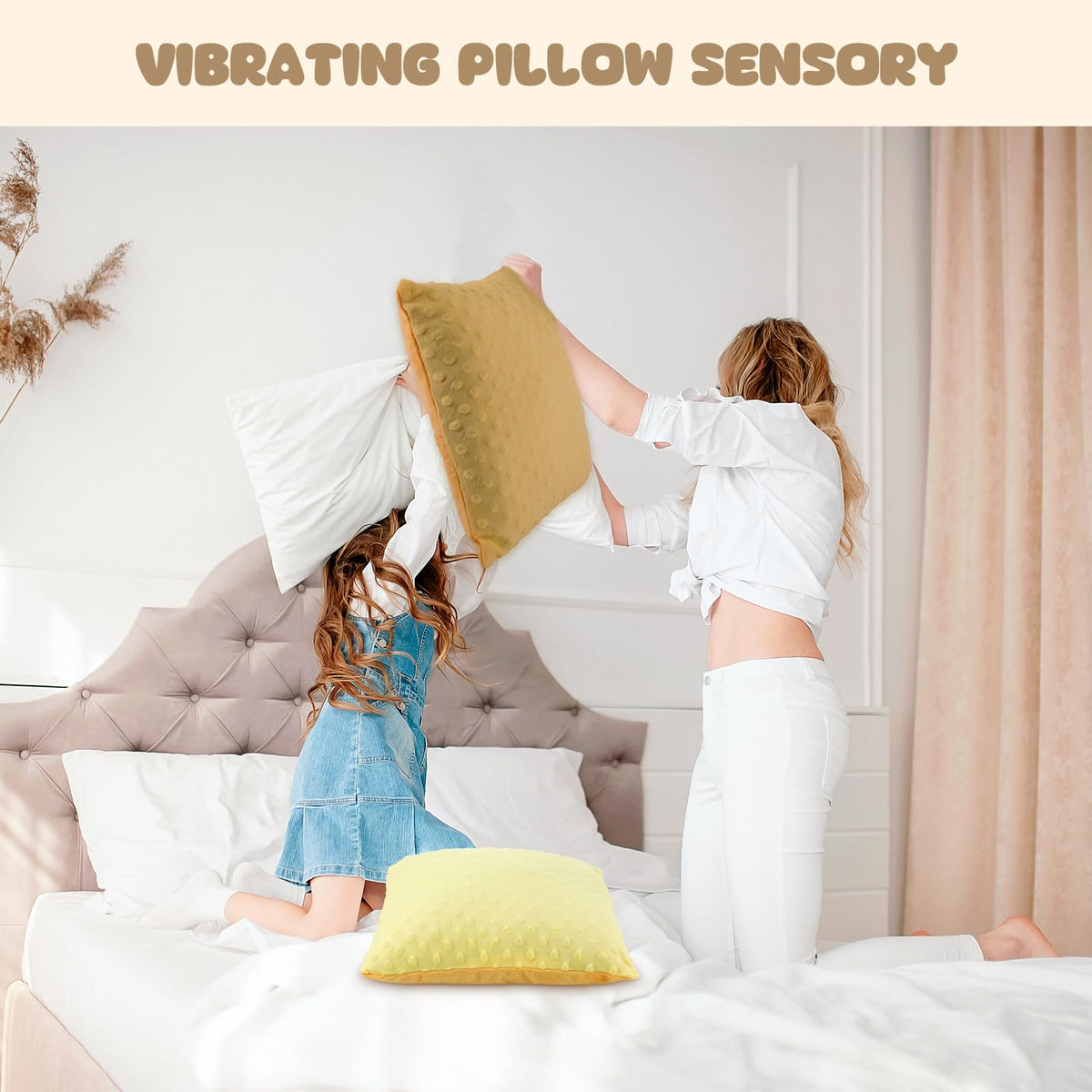 Kigley 2 Pack Vibrating Pillow Sensory Pillow for Kids Adults Pressure Activated 12 x 12 Massage with Textured Stimulation Bumps for Relieve Pain Stress Autistic Gifts for Home Travel(Violet, Teal)