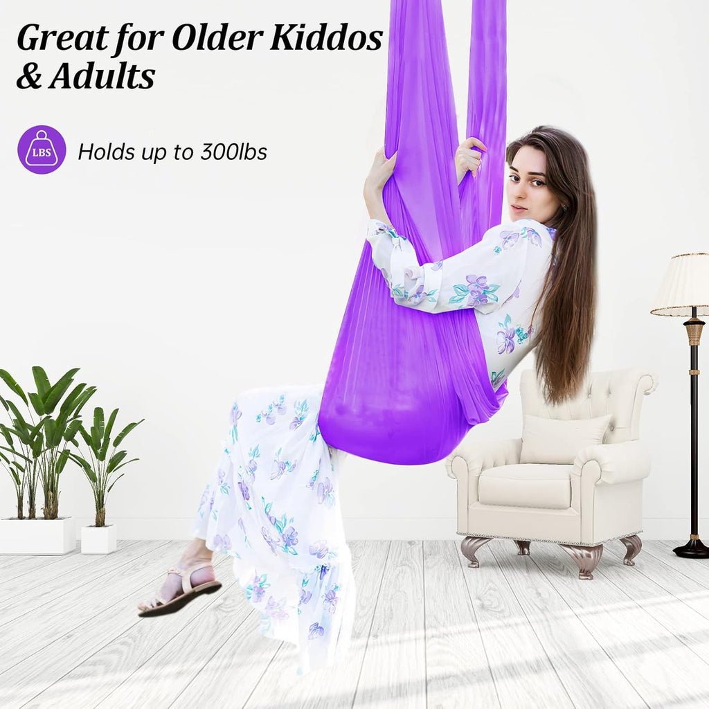 Aokitec Sensory Swing for Kids with Special Needs, Indoor Kids Swing Cuddle Hammock Chair Adjustable Aerial Swing for Children with Autism, ADHD, Asperger, Sensory Integration(Blue)