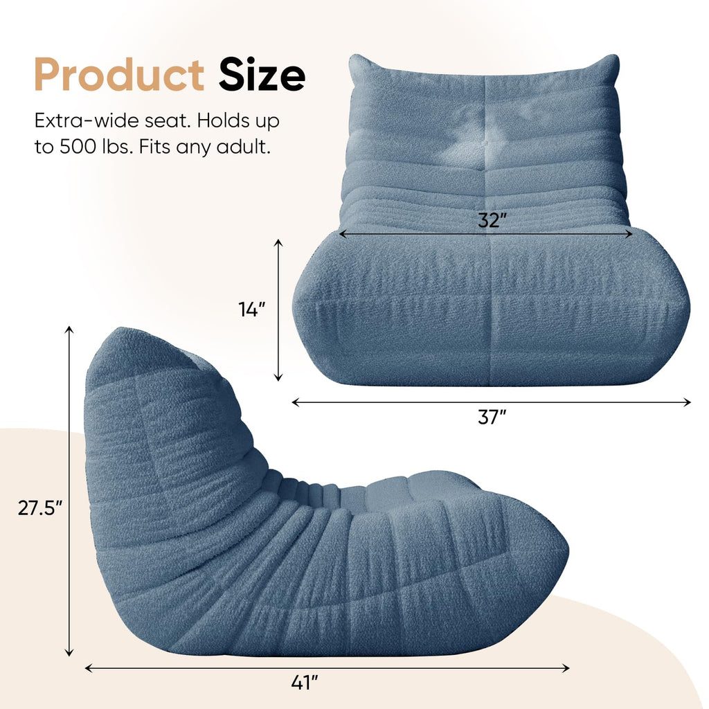 Adults Bean Bag Chairs Lazy Floor Sofa Togo Couch Comfy Memory Foam Reading Chair Teddy Fleece BeanBag for Living Room Bedroom Dorm Office Gaming Room, Green, 1 Seater