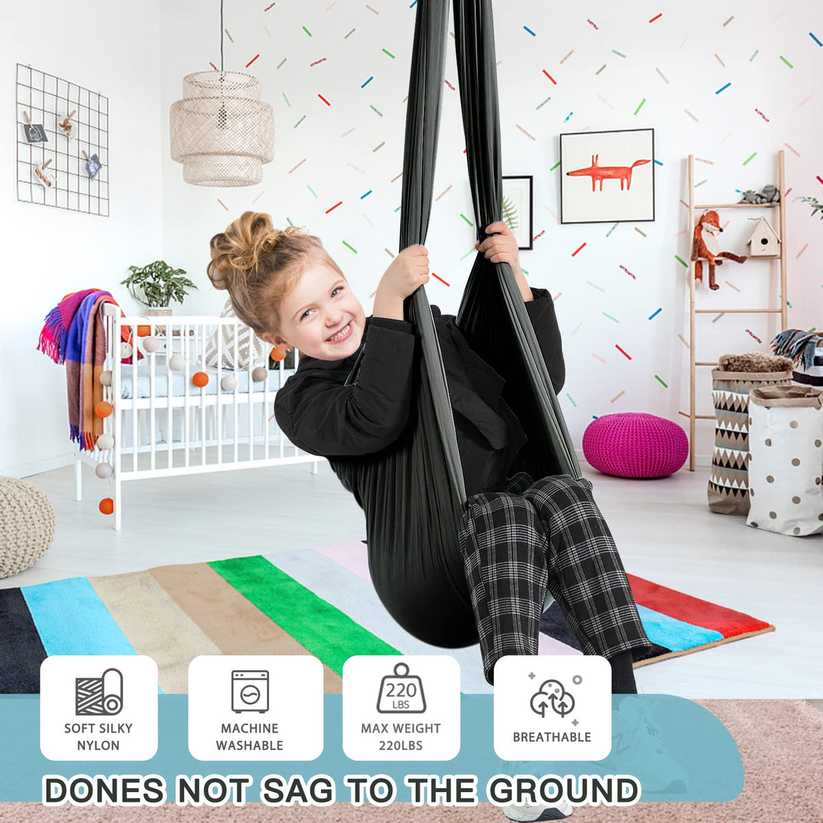 Aokitec Sensory Swing for Kids with Special Needs, Indoor Kids Swing Cuddle Hammock Chair Adjustable Aerial Swing for Children with Autism, ADHD, Asperger, Sensory Integration(Blue)