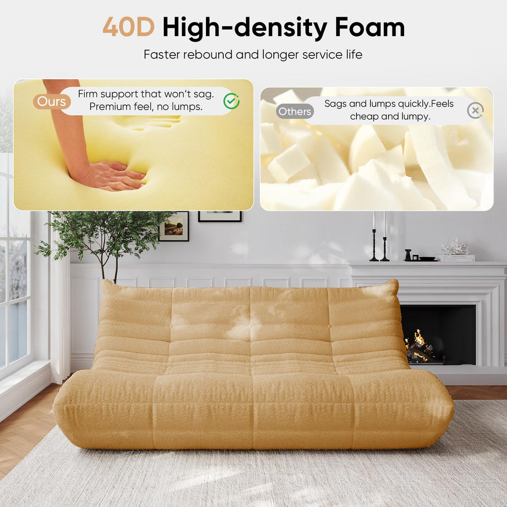Adults Bean Bag Chairs Lazy Floor Sofa Togo Couch Comfy Memory Foam Reading Chair Teddy Fleece BeanBag for Living Room Bedroom Dorm Office Gaming Room, Green, 1 Seater