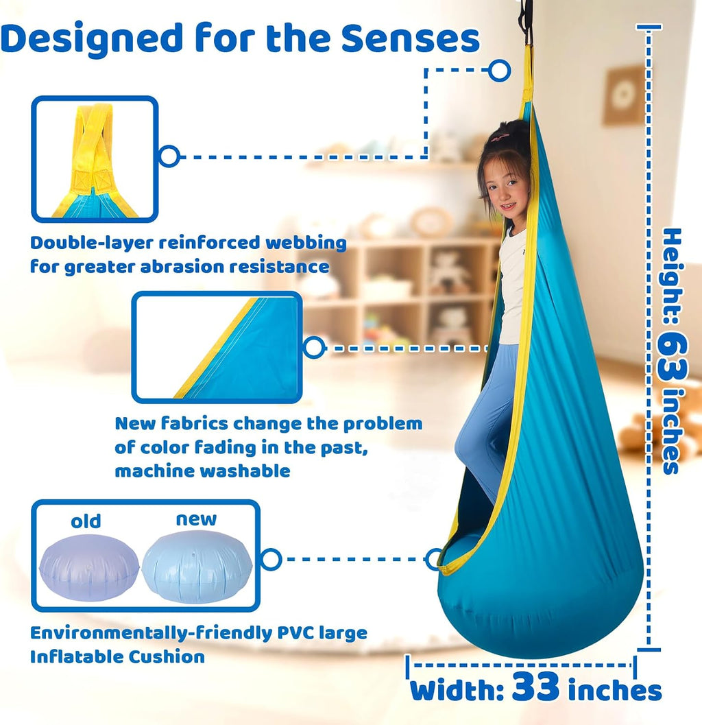 Sensory Pod Swing for Kids | Hammock Chair Seat, Inflatable Cushion, Includes Hardware Hanger Kit for Aspergers Autism ADHD
