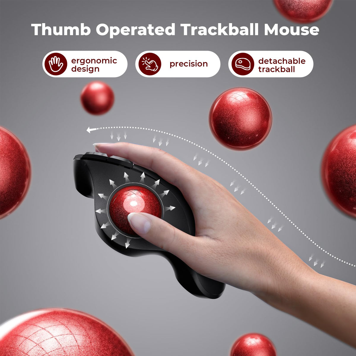seenda Wireless Trackball Mouse, Ergonomic Bluetooth Rollerball Mouse Rechargeable, 3 Device Connection Optical Mice Adjustable DPI Thumb Control Mice Compatible for PC/Laptop/Windows/Mac - Pink