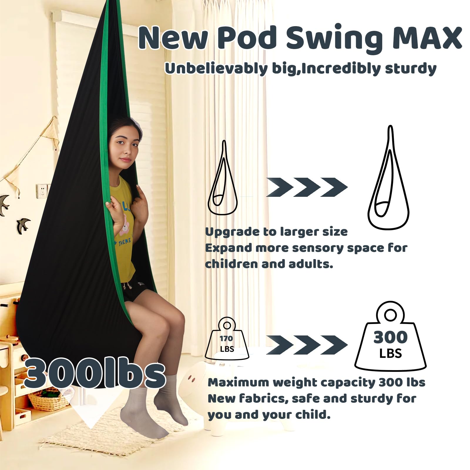 Sensory Pod Swing for Kids | Hammock Chair Seat, Inflatable Cushion, Includes Hardware Hanger Kit for Aspergers Autism ADHD