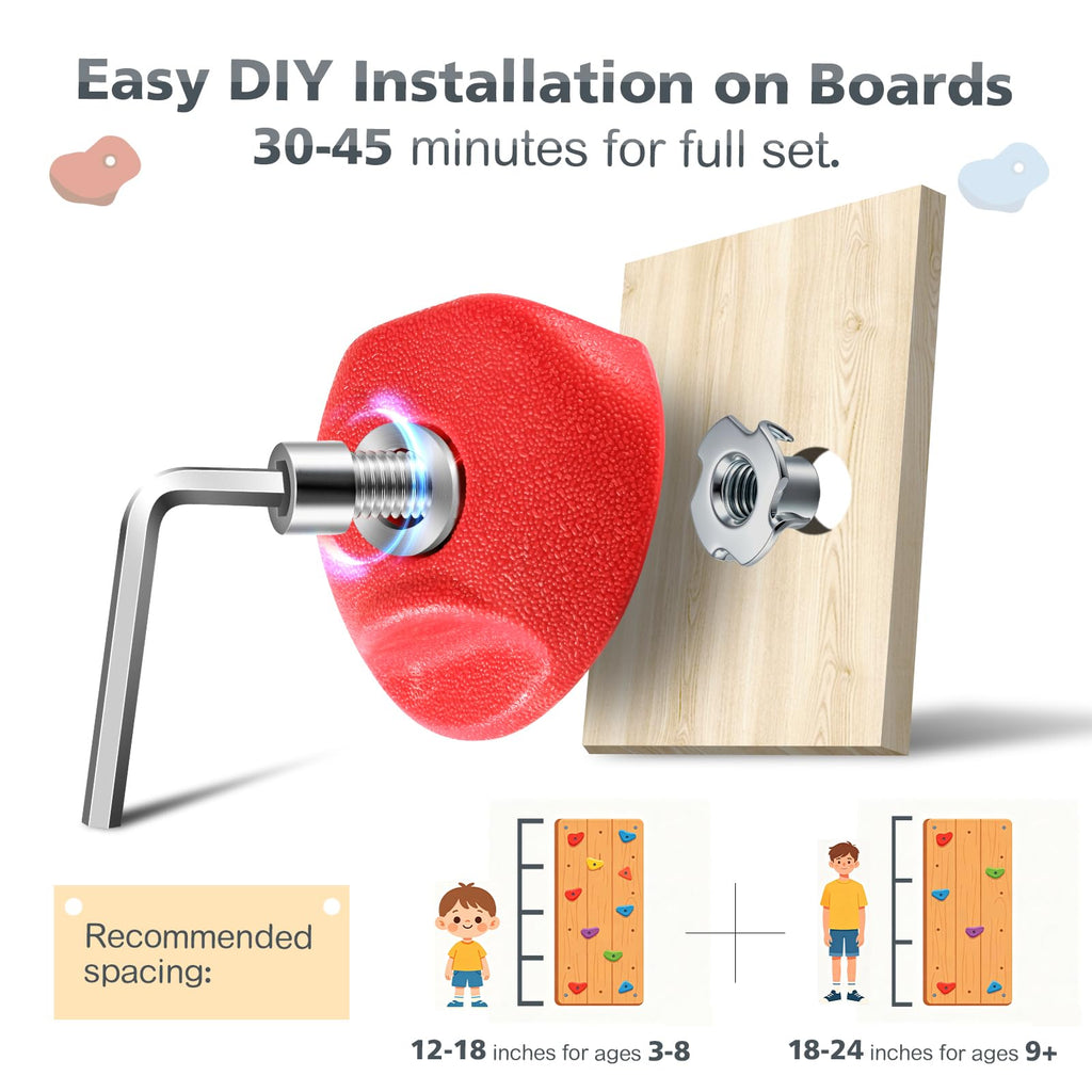 TOPNEW 32 Rock Climbing Holds Multi Size for Kids, Adult Rock Wall Holds Climbing Rock Wall Grips for Indoor and Outdoor Playground Play Set - Includes 2 Inch Mounting Hardware