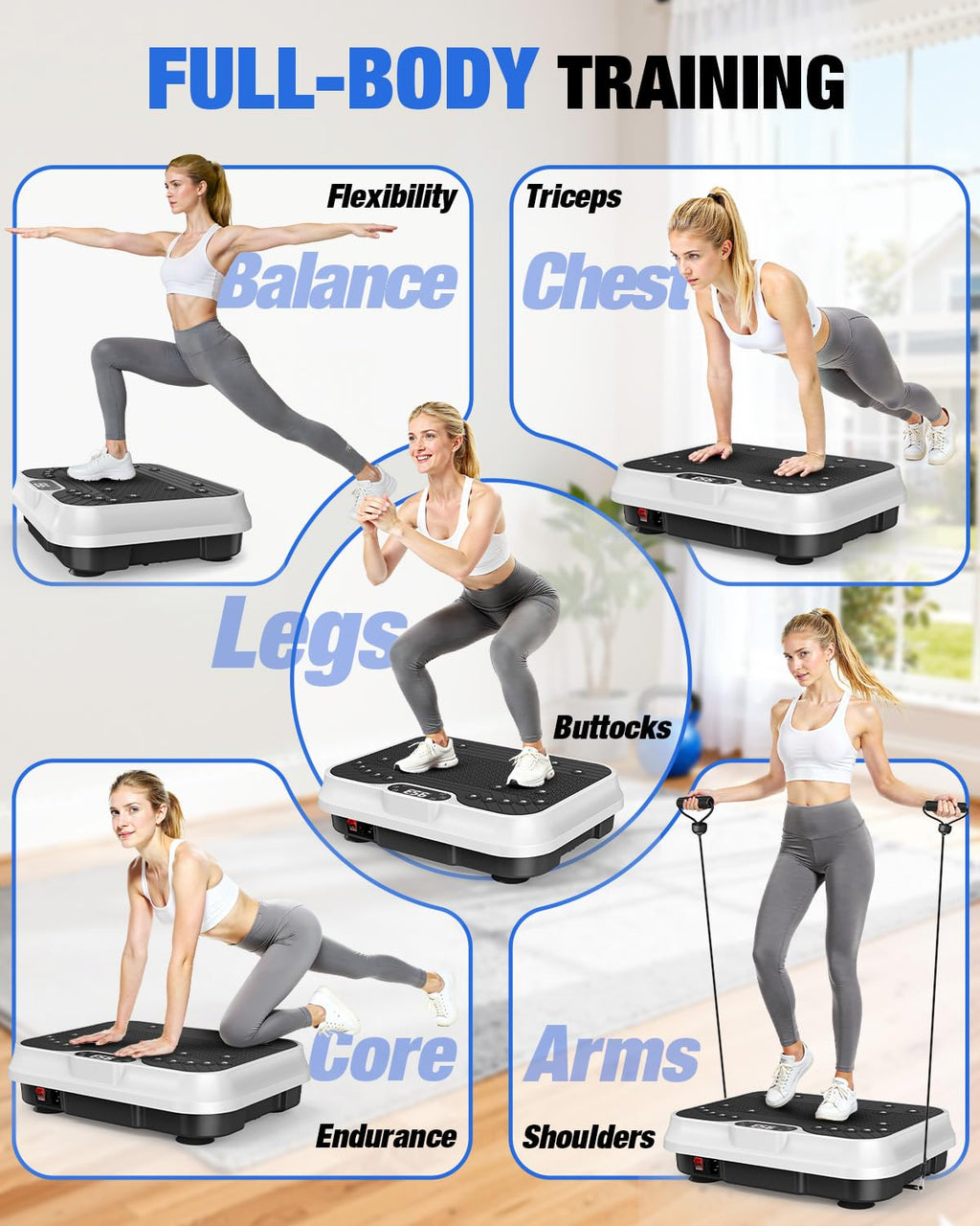 Bigzzia Vibration Plate Exercise Machine for Lymphatic Drainage Weight Loss | 2 Resistance Bands,450 lbs Capacity,250 Intensity Levels,9 Programs,100-Speed Platform,Remote,Non-Slip Surface