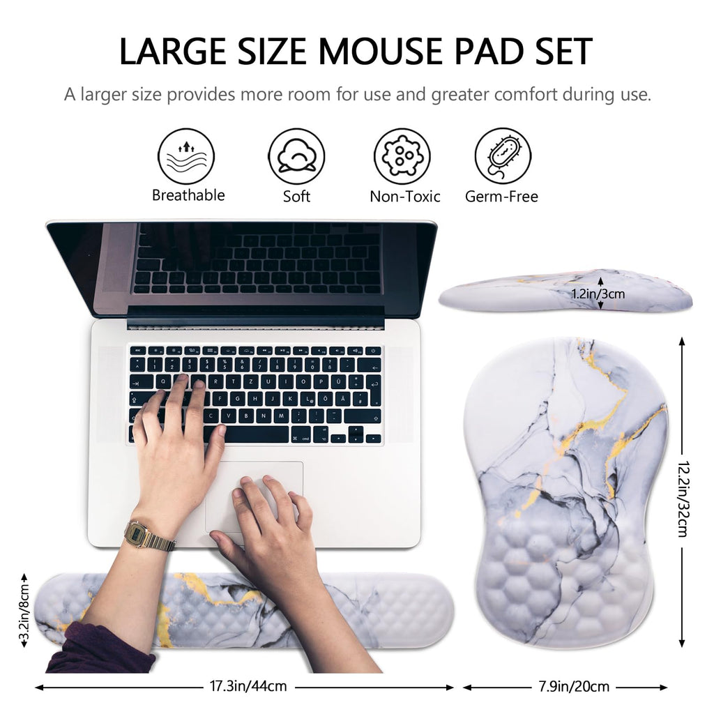 Ergonomic Mouse Pad with Wrist Support and Keyboard Wrist Rest Set | Memory Foam Wrist Cushion, Non-Slip PU Base, Massage Design, Relieves Wrist Pressure for Work, Gaming & Office Use