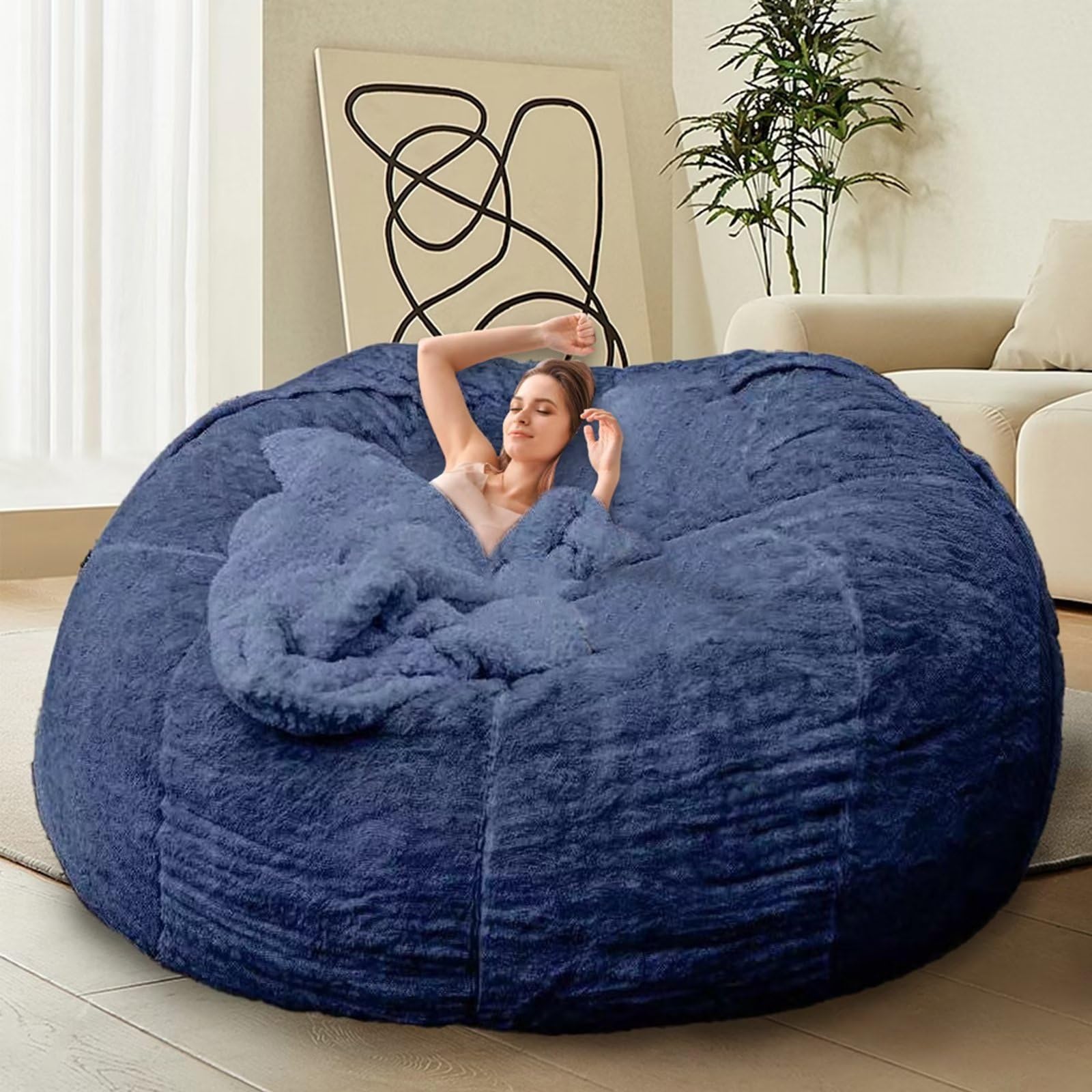 HDMLDP Bean Bag Chair for Adults Kids Without Filling Comfy Fluffy Giant Round Beanbag Lazy Sofa Cover for Reading Chair Floor Chair, 6FT, Grey
