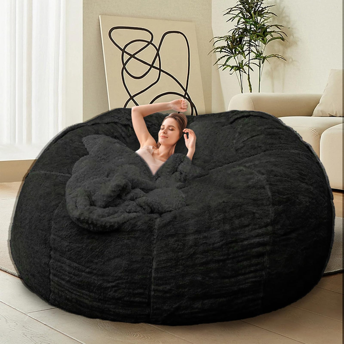 HDMLDP Bean Bag Chair for Adults Kids Without Filling Comfy Fluffy Giant Round Beanbag Lazy Sofa Cover for Reading Chair Floor Chair, 6FT, Grey