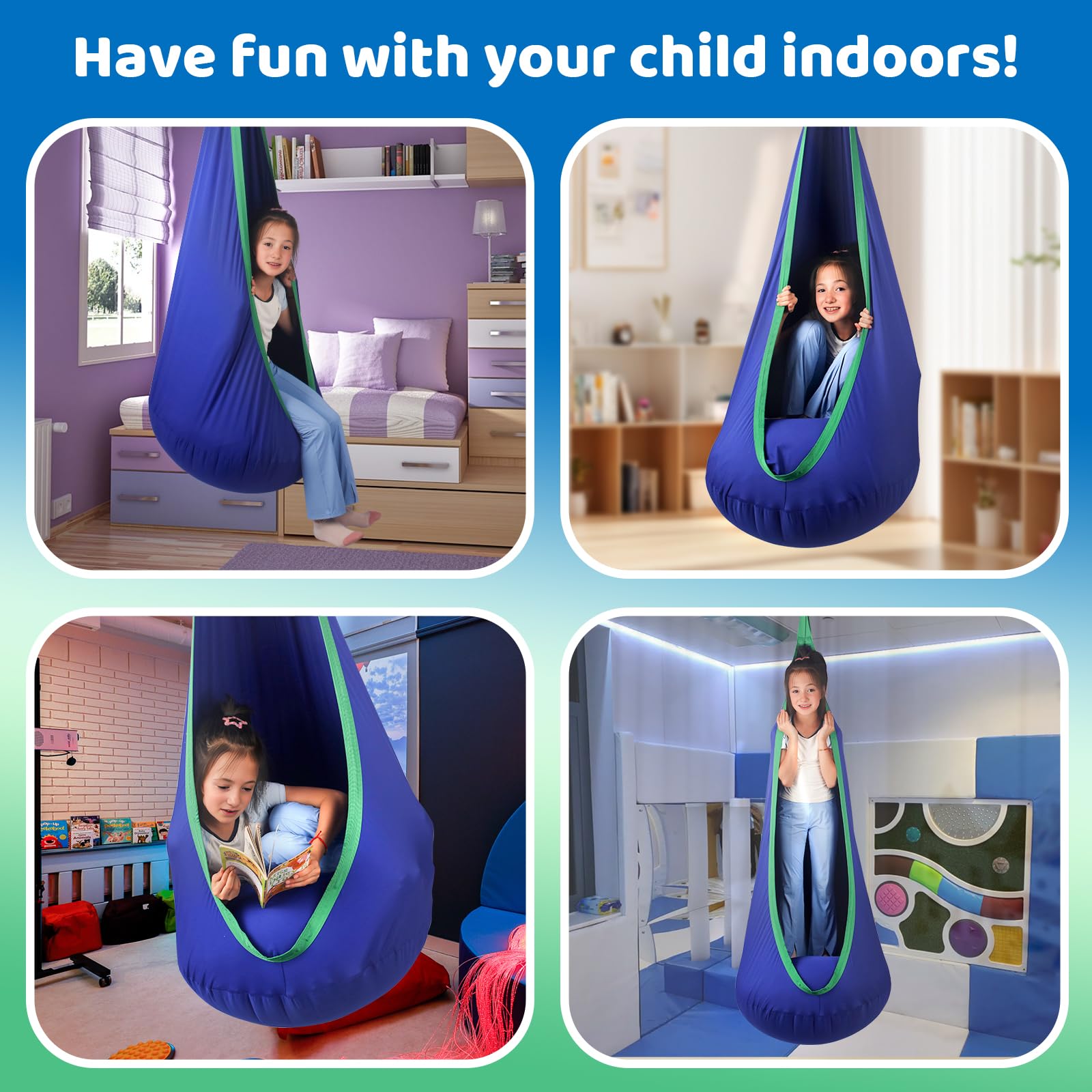 Sensory Pod Swing for Kids | Hammock Chair Seat, Inflatable Cushion, Includes Hardware Hanger Kit for Aspergers Autism ADHD