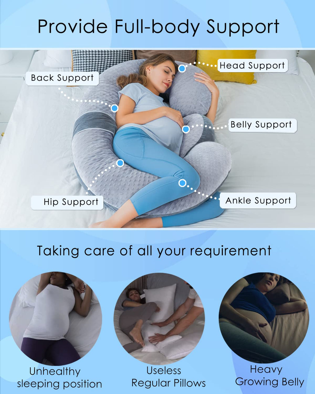 QUEEN ROSE Cooling Pregnancy Pillows, E Shaped Maternity Pillow for Sleeping, with Extra Wedge Pillow for Belly Support, 60 Inch Full Body Pillow, Pink