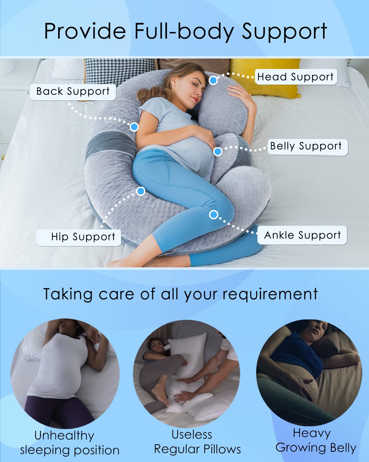 QUEEN ROSE Cooling Pregnancy Pillows, E Shaped Maternity Pillow for Sleeping, with Extra Wedge Pillow for Belly Support, 60 Inch Full Body Pillow, Pink