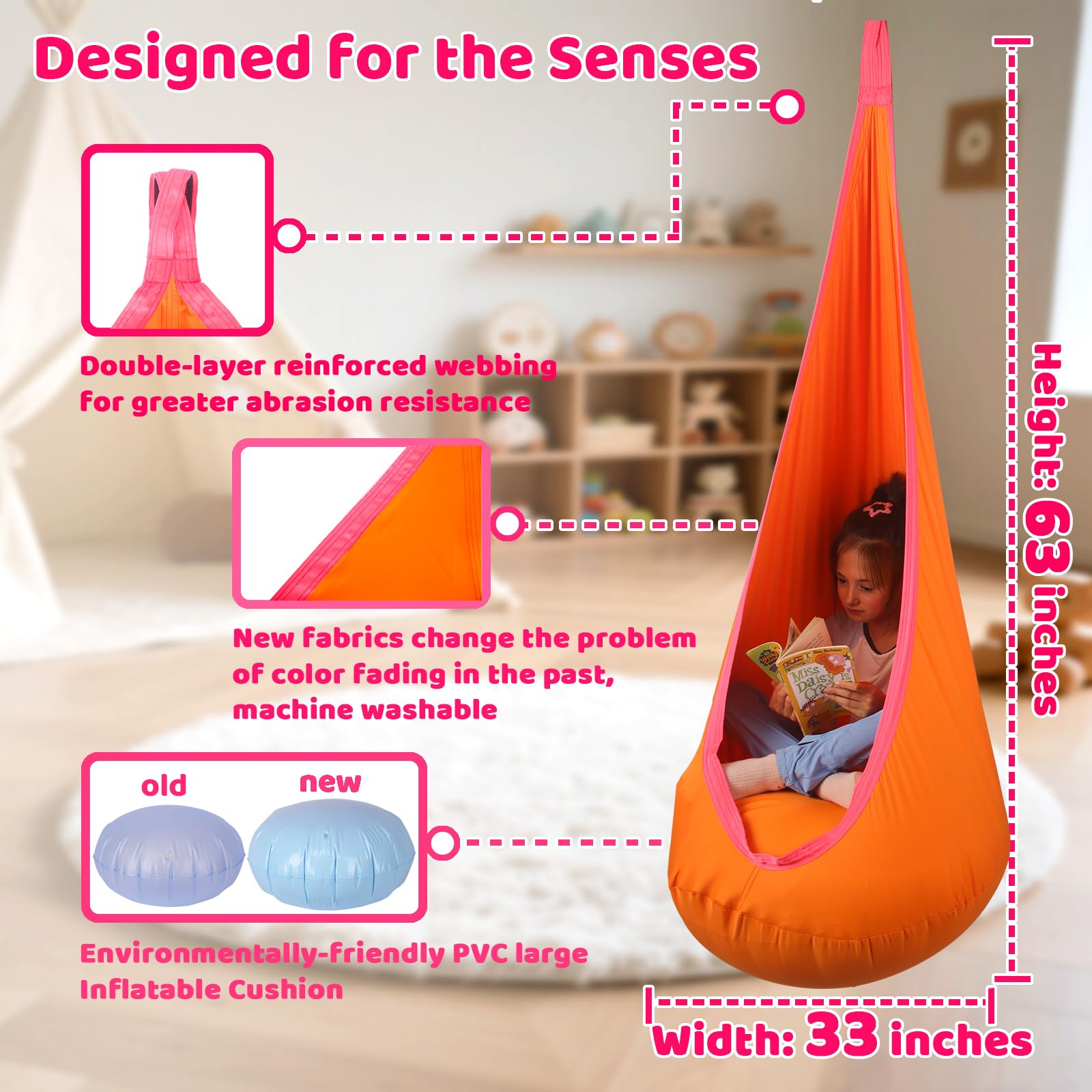 Sensory Pod Swing for Kids | Hammock Chair Seat, Inflatable Cushion, Includes Hardware Hanger Kit for Aspergers Autism ADHD