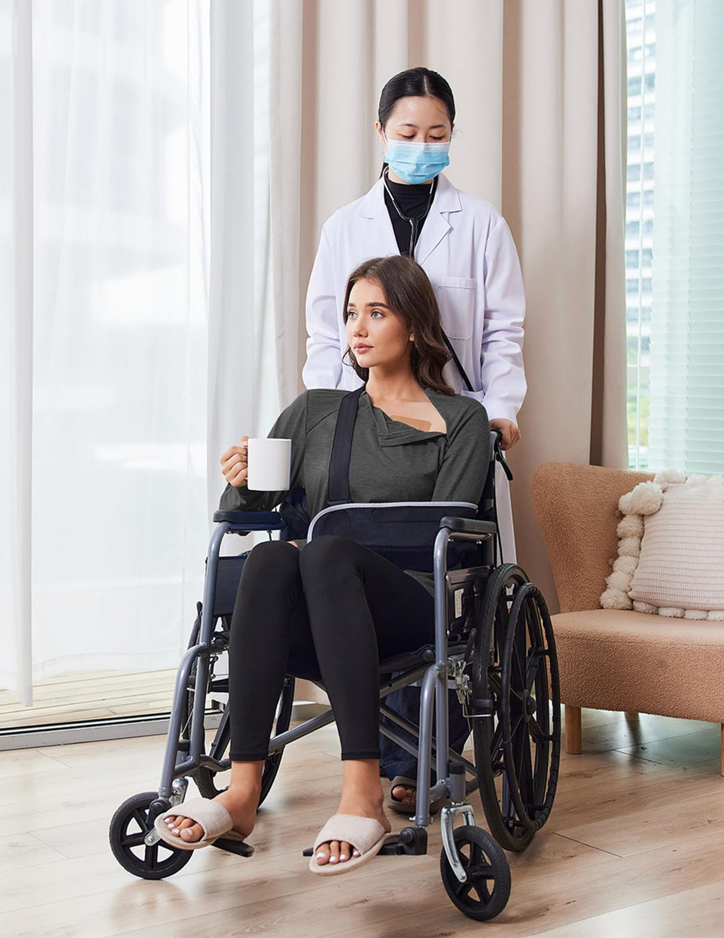Deyeek Chemo Shirts for Port Access Women Long Sleeve Shoulder Post Surgery Shirt Dialysis Sweatshirts with Arm Zipper
