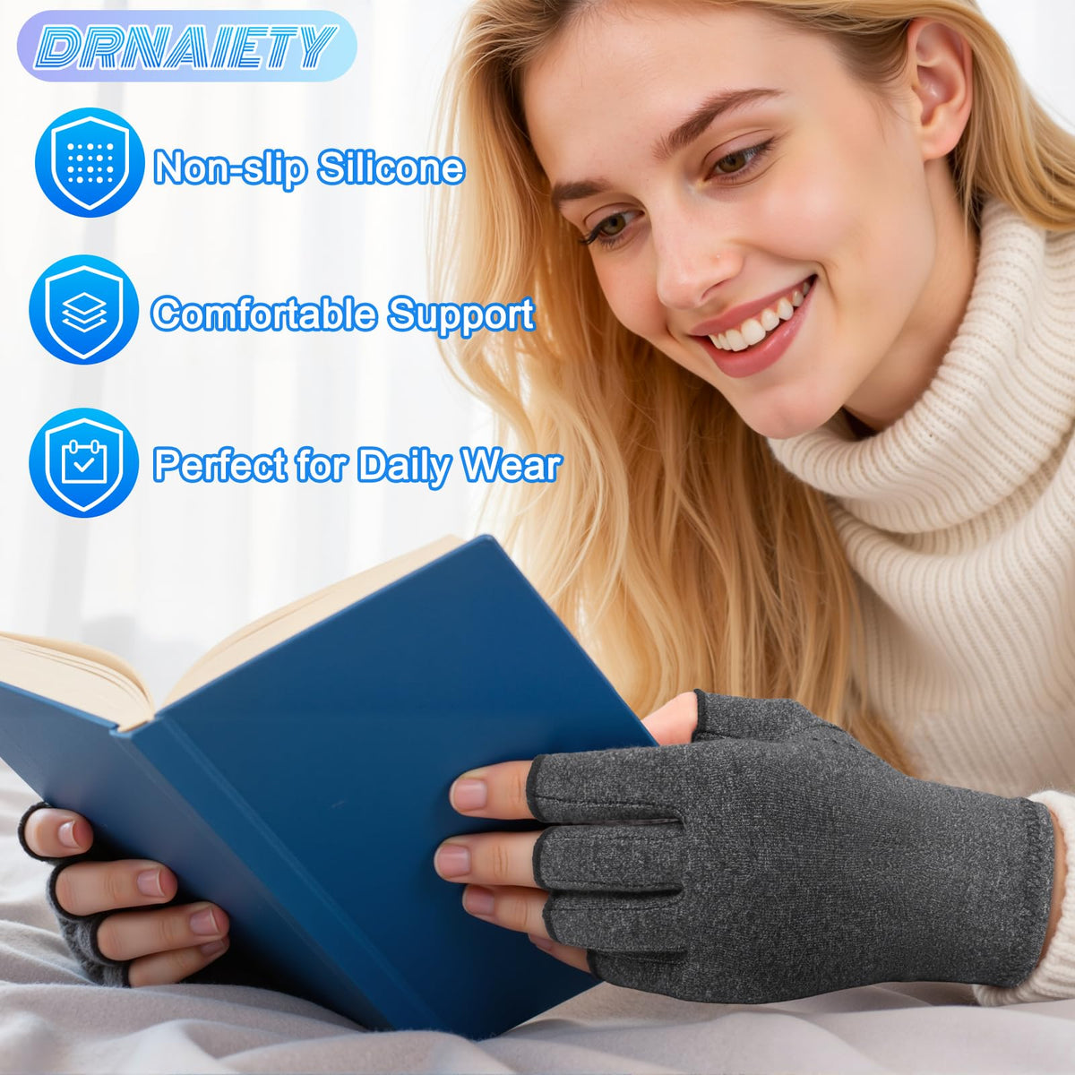 DRNAIETY 2-Pair Arthritis Compression Gloves- for Hand Arthritis, Carpal Tunnel Pain, Rheumatoid Arthritis, RSI, Fingerless, Anti-Slip, Breathable Gloves for Men & Women, Typing, Daily Use(M Brown)