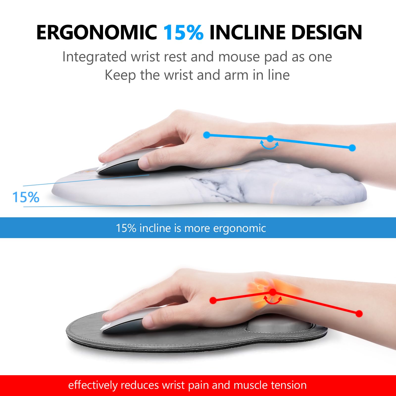 Ergonomic Mouse Pad with Wrist Support and Keyboard Wrist Rest Set | Memory Foam Wrist Cushion, Non-Slip PU Base, Massage Design, Relieves Wrist Pressure for Work, Gaming & Office Use