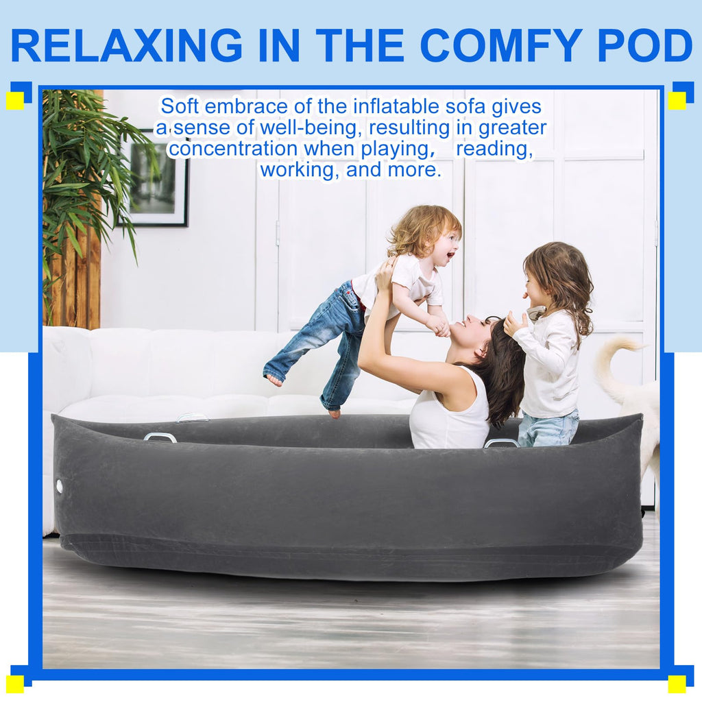 Namalu Extra Large 80/60inch Comfy Peapod Sensory Chair for Kids Gift for Reading Corner Inflatable Classroom Furniture Sensory Toys for Kids Children with Autism(Gray,80 Inch)