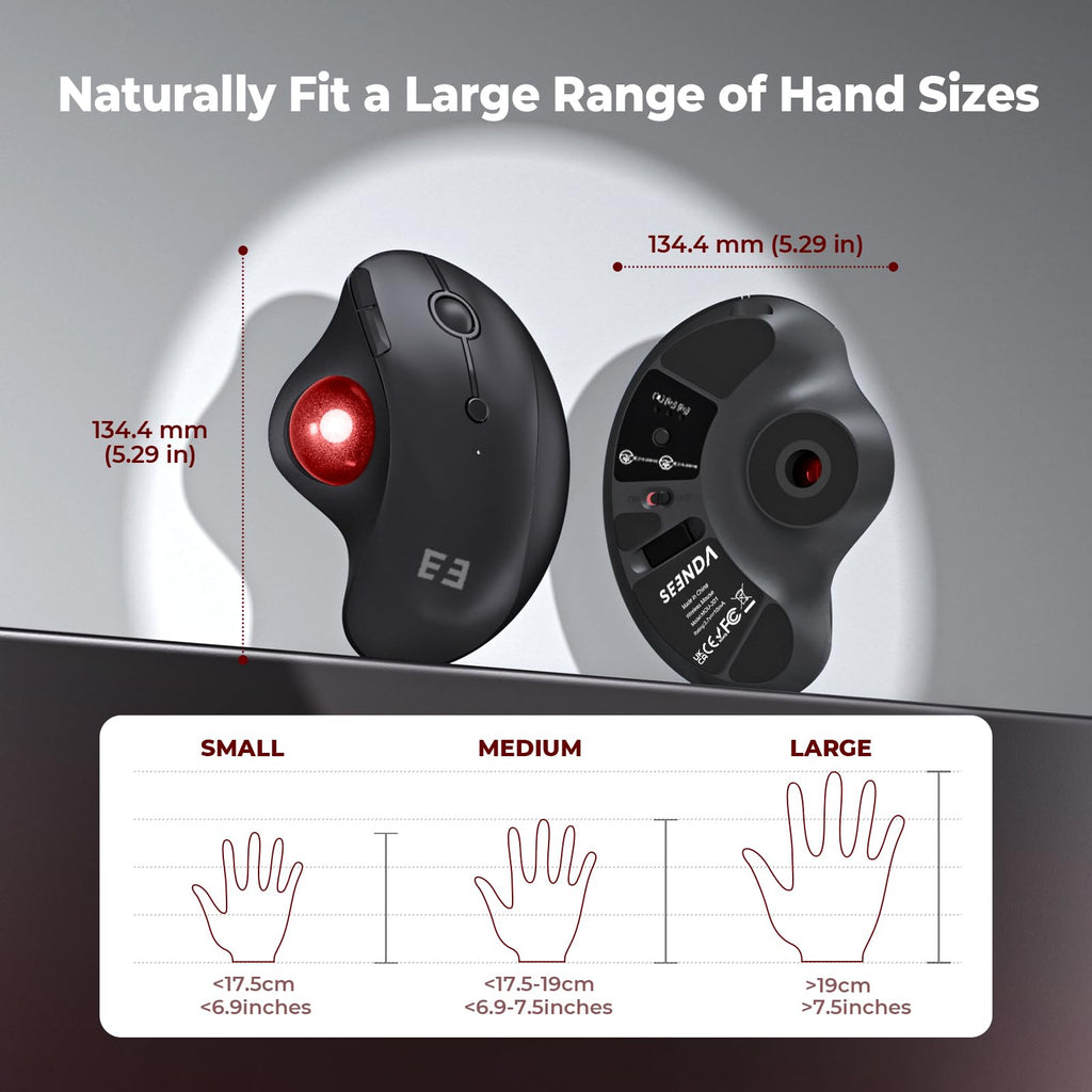 seenda Wireless Trackball Mouse, Ergonomic Bluetooth Rollerball Mouse Rechargeable, 3 Device Connection Optical Mice Adjustable DPI Thumb Control Mice Compatible for PC/Laptop/Windows/Mac - Pink