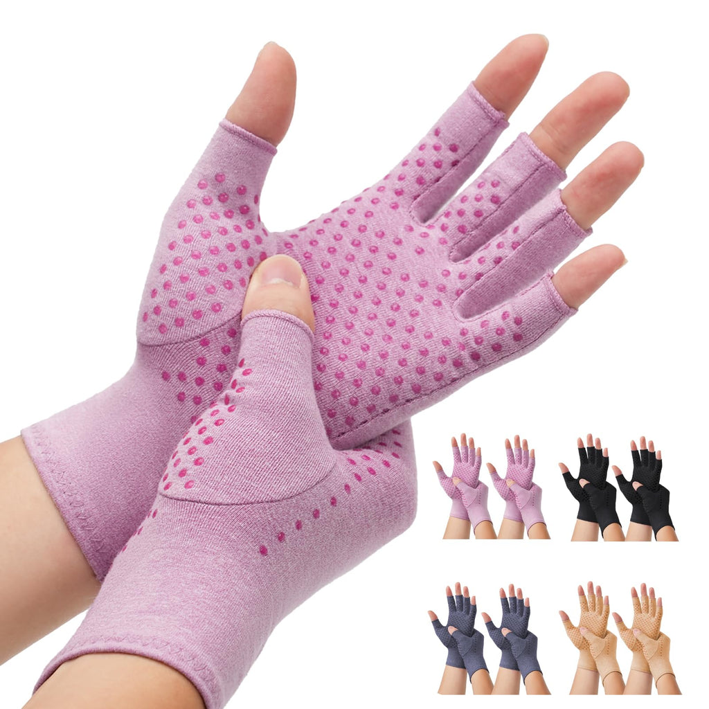 DRNAIETY 2-Pair Arthritis Compression Gloves- for Hand Arthritis, Carpal Tunnel Pain, Rheumatoid Arthritis, RSI, Fingerless, Anti-Slip, Breathable Gloves for Men & Women, Typing, Daily Use(M Brown)