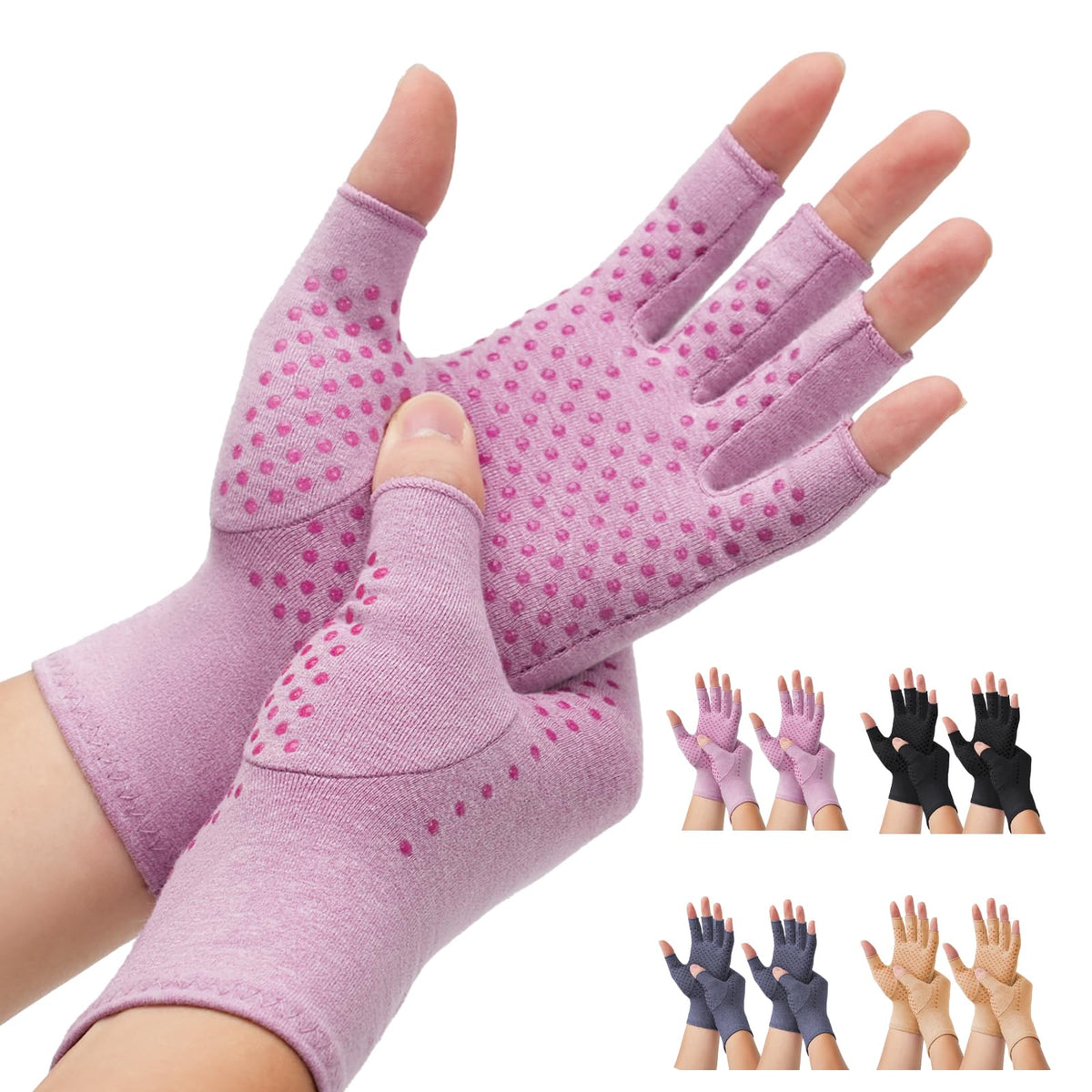 DRNAIETY 2-Pair Arthritis Compression Gloves- for Hand Arthritis, Carpal Tunnel Pain, Rheumatoid Arthritis, RSI, Fingerless, Anti-Slip, Breathable Gloves for Men & Women, Typing, Daily Use(M Brown)