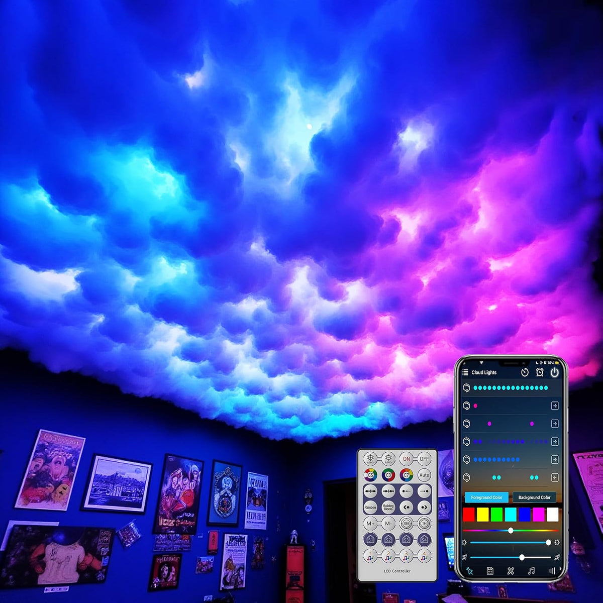 3D Cotton Thundercloud LED Light, DIY RGB+IC Chasing Ceiling Cloud LED Lights for Room Decor 17ft