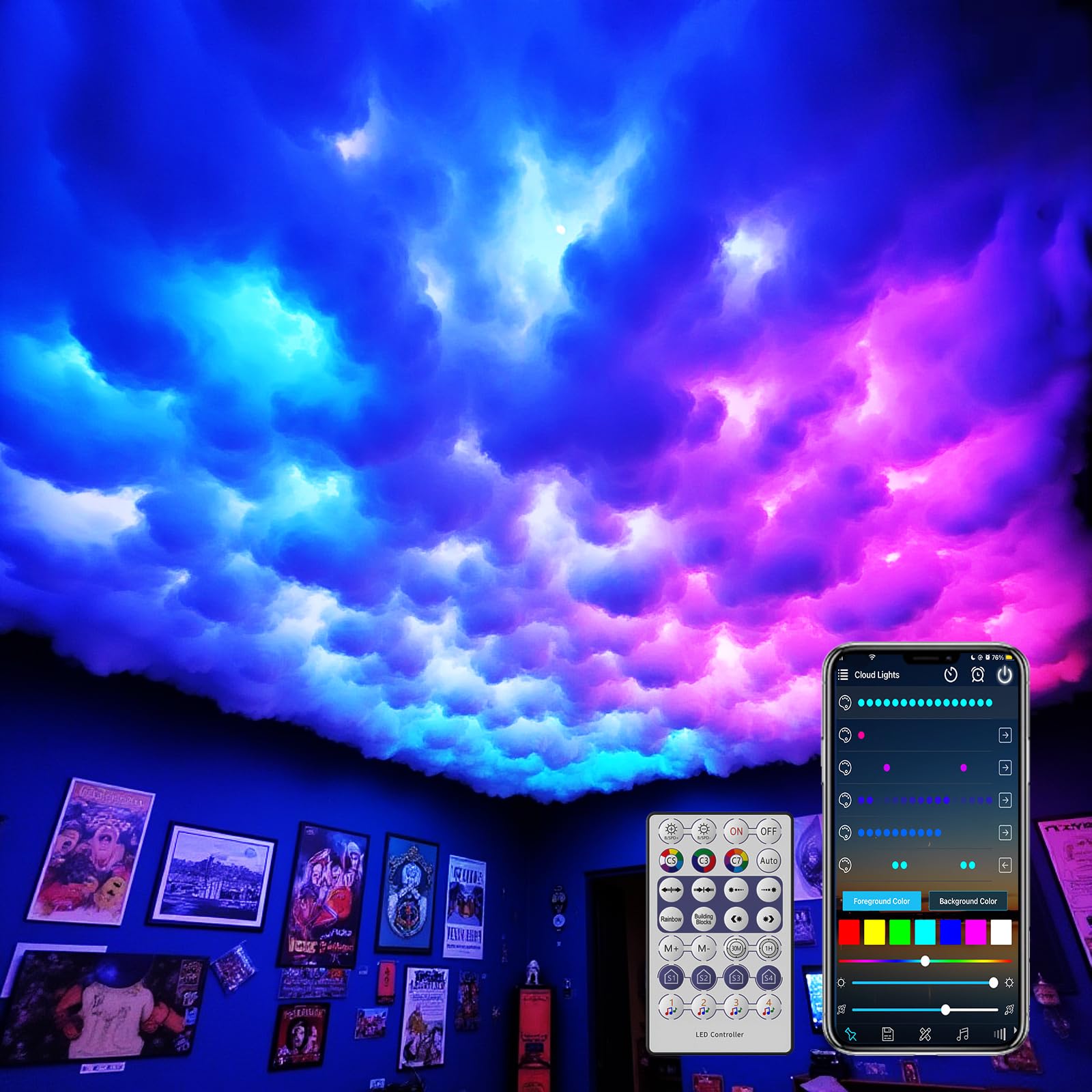 3D Cotton Thundercloud LED Light, DIY RGB+IC Chasing Ceiling Cloud LED Lights for Room Decor 17ft