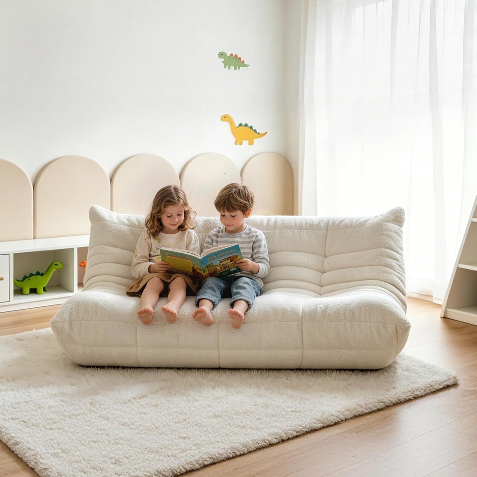Adults Bean Bag Chairs Lazy Floor Sofa Togo Couch Comfy Memory Foam Reading Chair Teddy Fleece BeanBag for Living Room Bedroom Dorm Office Gaming Room, Green, 1 Seater