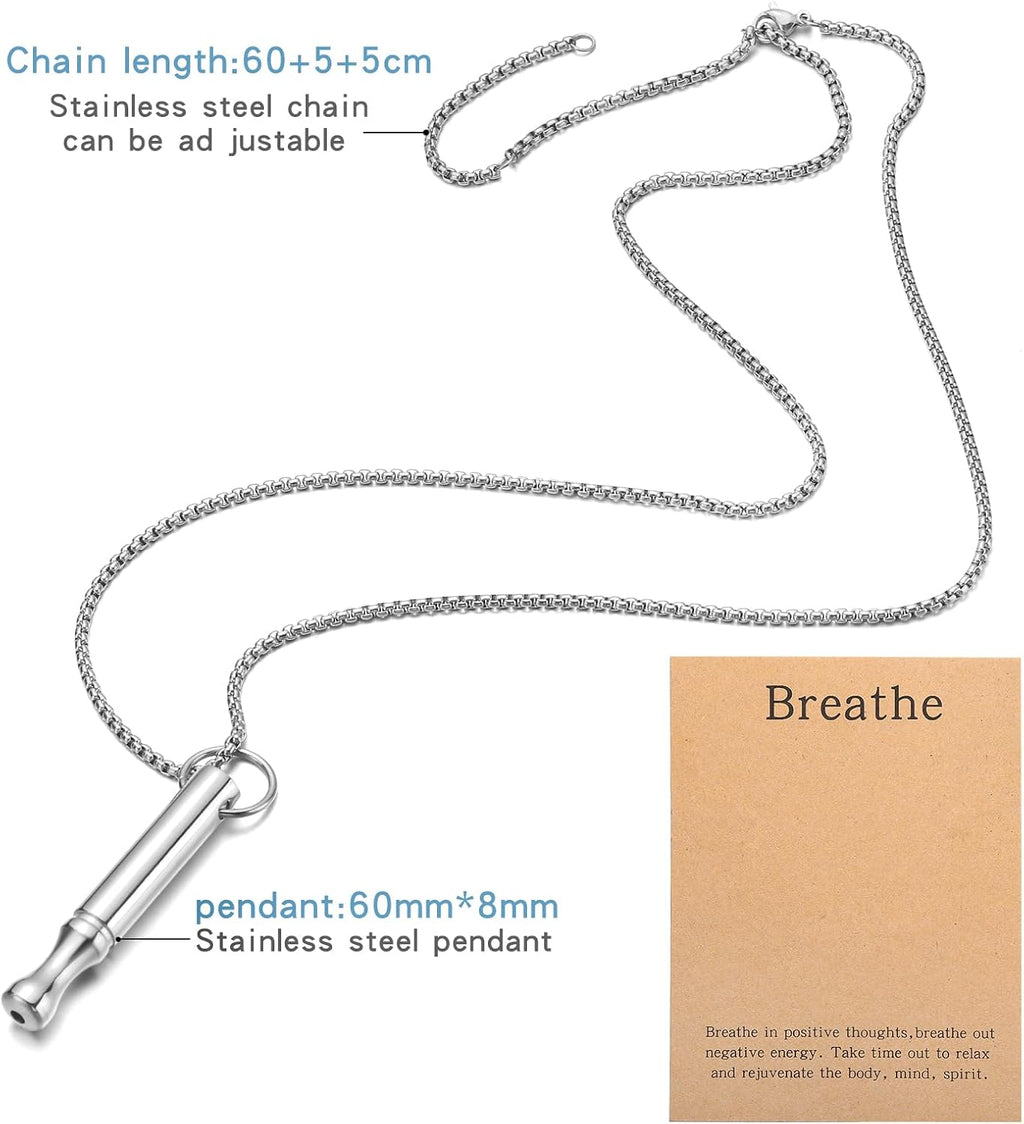 Mindfulness Breathing Necklace Stress Relief Pendant | Stainless Steel, Anxiety Breathe, Stop Smoking Necklace for Women Men