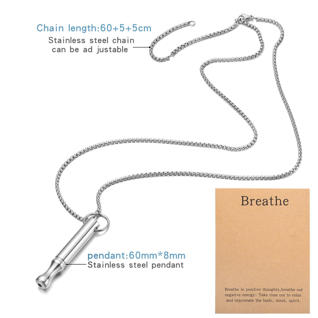 Mindfulness Breathing Necklace Stress Relief Pendant | Stainless Steel, Anxiety Breathe, Stop Smoking Necklace for Women Men