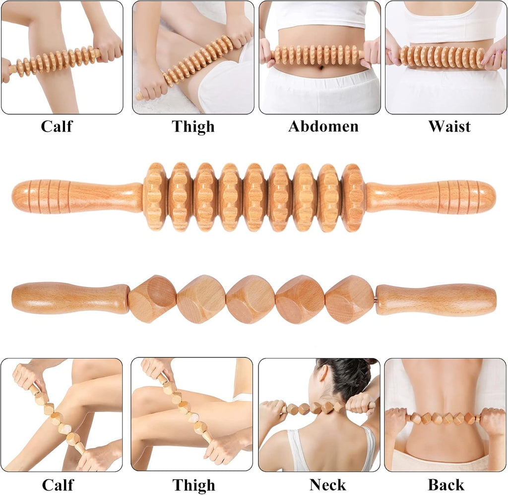 Komogir Wood Therapy Massage Tools 5-in-1 Lymphatic Drainage Massager Maderoterapia Kit Wooden Massager Body Sculpting Tools for Muscle Pain Relief, Anti-Cellulite, Body Contouring and Shaping