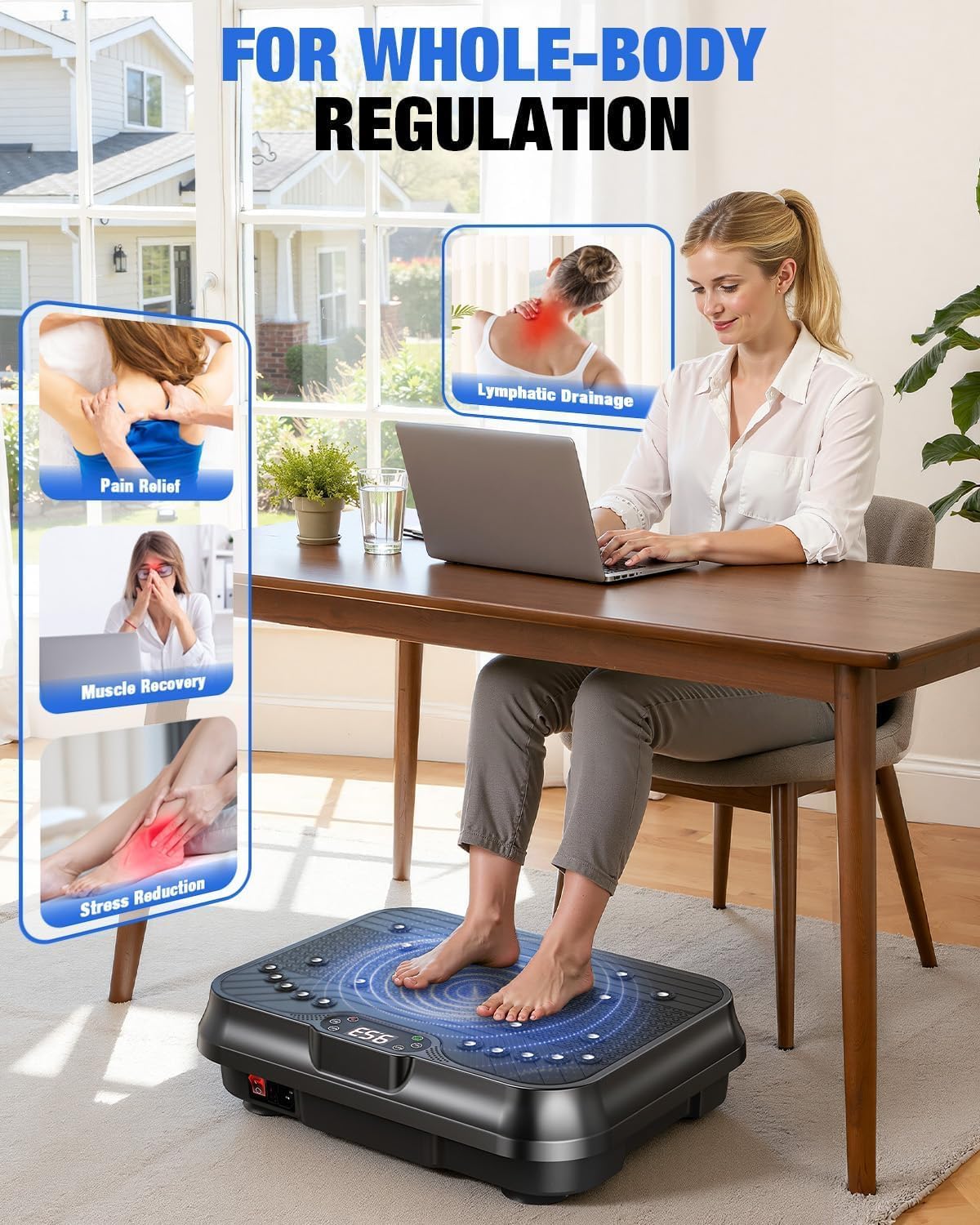 Bigzzia Vibration Plate Exercise Machine for Lymphatic Drainage Weight Loss | 2 Resistance Bands,450 lbs Capacity,250 Intensity Levels,9 Programs,100-Speed Platform,Remote,Non-Slip Surface