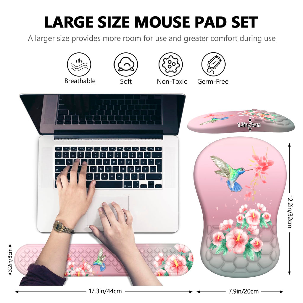 Ergonomic Mouse Pad with Wrist Support and Keyboard Wrist Rest Set | Memory Foam Wrist Cushion, Non-Slip PU Base, Massage Design, Relieves Wrist Pressure for Work, Gaming & Office Use