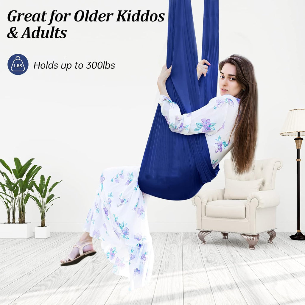 Aokitec Sensory Swing for Kids with Special Needs, Indoor Kids Swing Cuddle Hammock Chair Adjustable Aerial Swing for Children with Autism, ADHD, Asperger, Sensory Integration(Blue)