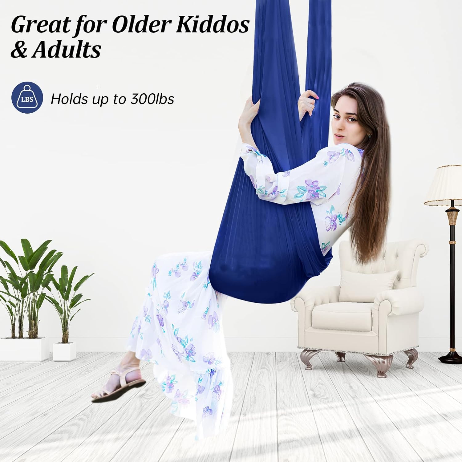 Aokitec Sensory Swing for Kids with Special Needs, Indoor Kids Swing Cuddle Hammock Chair Adjustable Aerial Swing for Children with Autism, ADHD, Asperger, Sensory Integration(Blue)