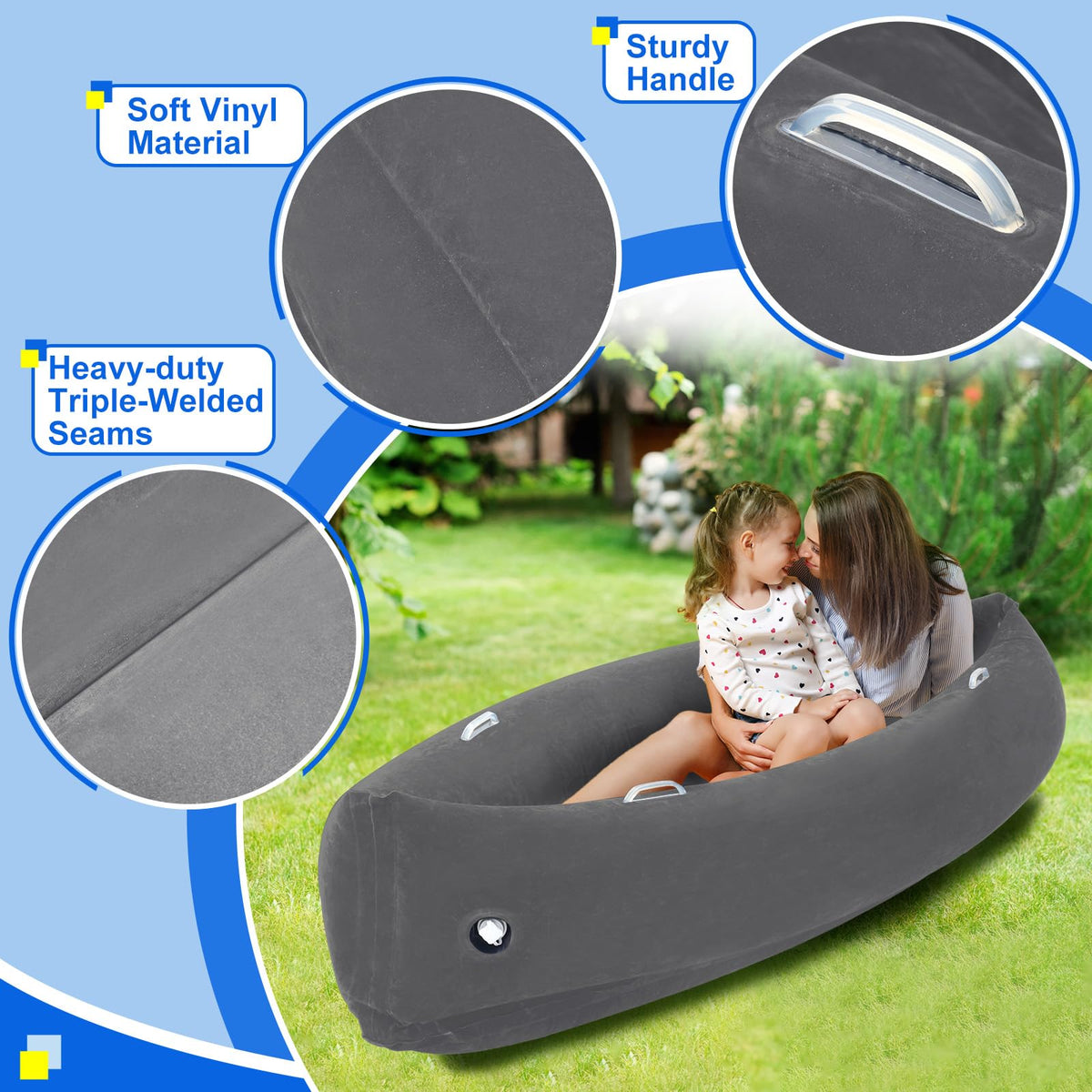 Namalu Extra Large 80/60inch Comfy Peapod Sensory Chair for Kids Gift for Reading Corner Inflatable Classroom Furniture Sensory Toys for Kids Children with Autism(Gray,80 Inch)