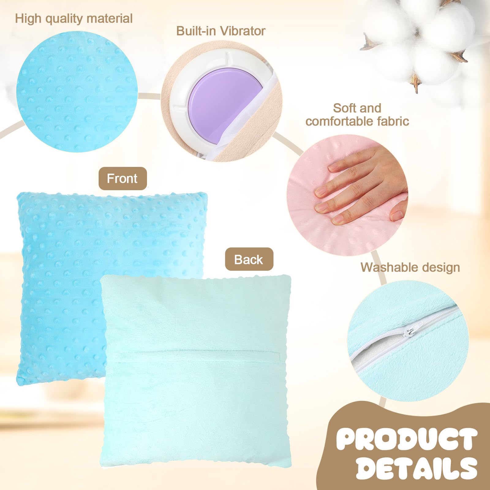 Kigley 2 Pack Vibrating Pillow Sensory Pillow for Kids Adults Pressure Activated 12 x 12 Massage with Textured Stimulation Bumps for Relieve Pain Stress Autistic Gifts for Home Travel(Violet, Teal)