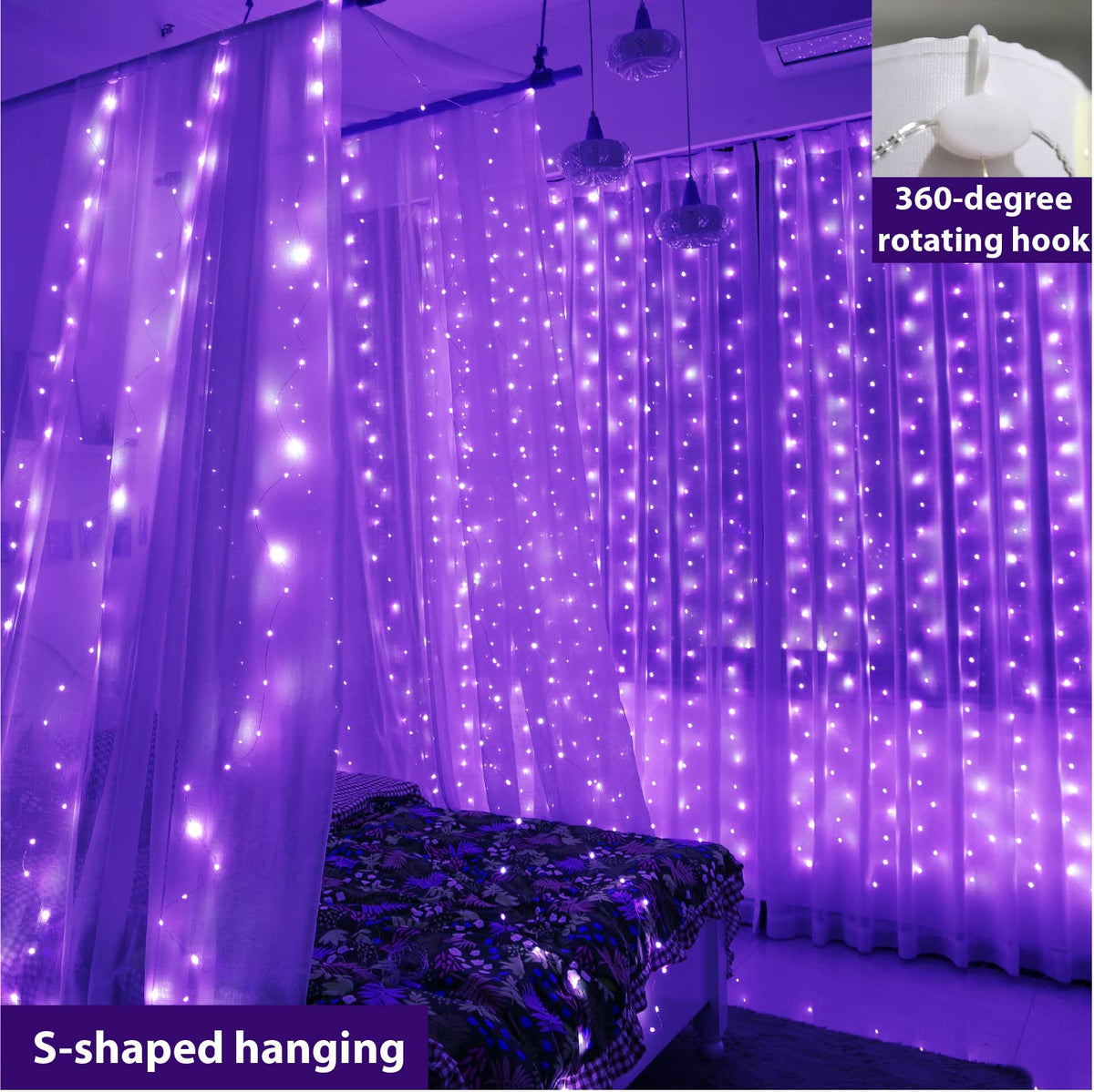 ZSJWL 300 LED Curtain Fairy Lights with Remote, 8 Modes 9.8 × 9.8 Ft Curtain String Light USB Plug in, Twinkle Silver Wire Lights for Bedroom Window Chrismas Wedding Party, Warm White