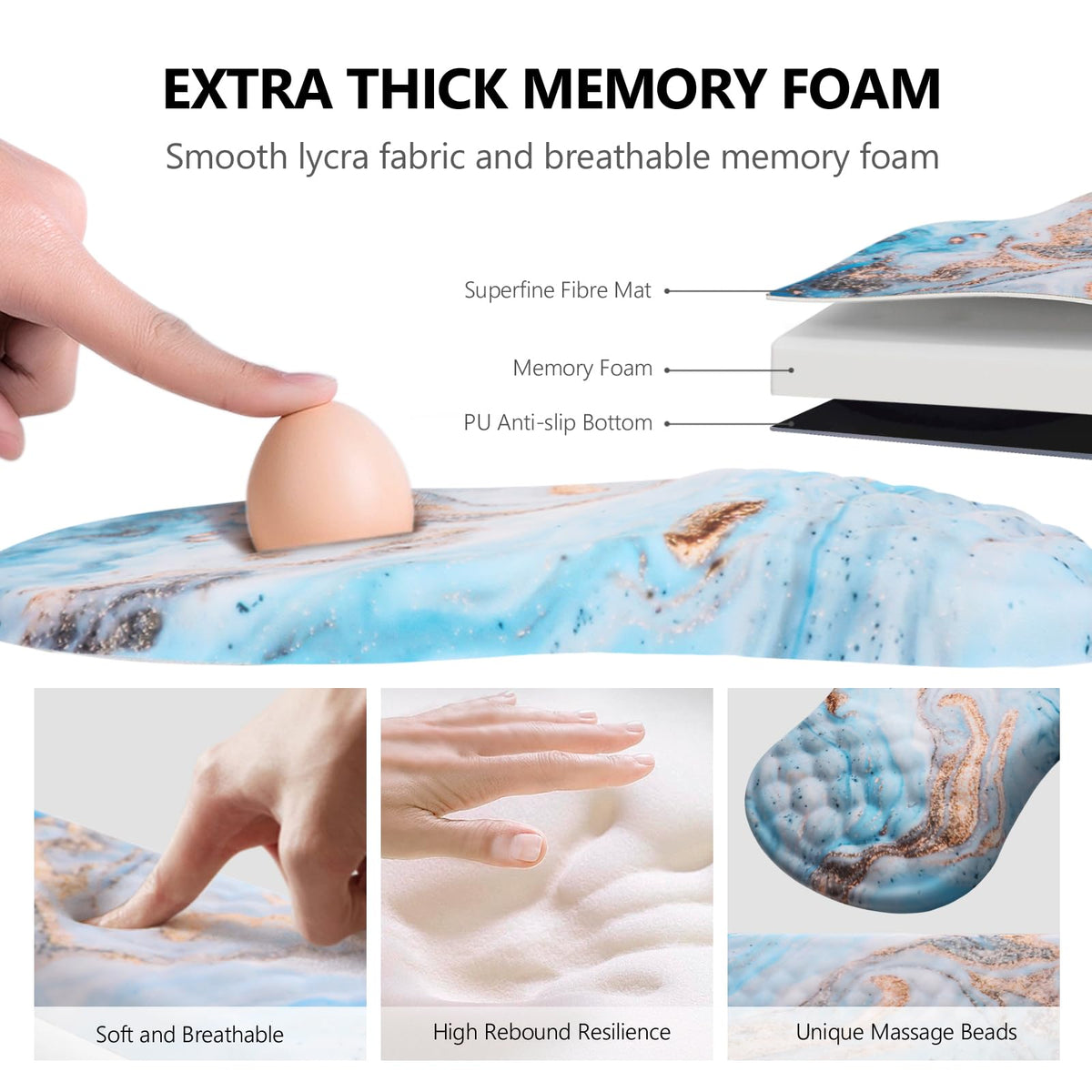 Ergonomic Mouse Pad with Wrist Support and Keyboard Wrist Rest Set | Memory Foam Wrist Cushion, Non-Slip PU Base, Massage Design, Relieves Wrist Pressure for Work, Gaming & Office Use